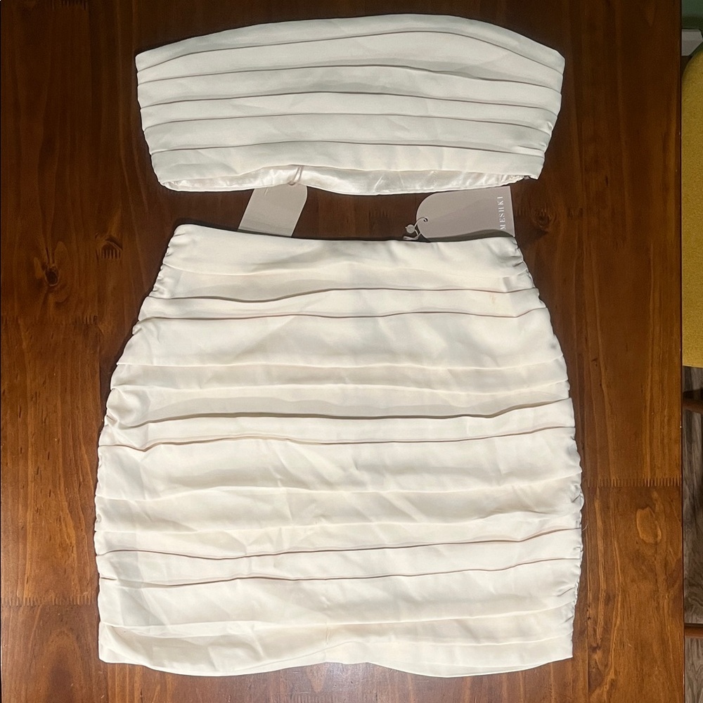 Meshki White Strapless Two-Piece Ruched Dress Set